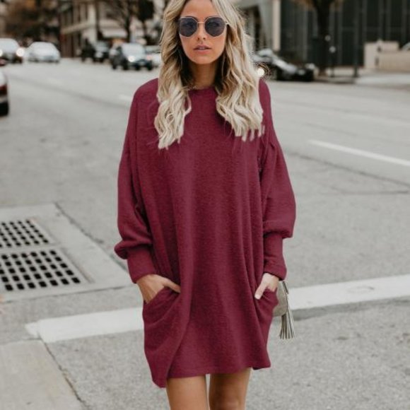 Maison du Soleil Sweaters - Gorgeous Loose fitting Burgundy Sweater Dress